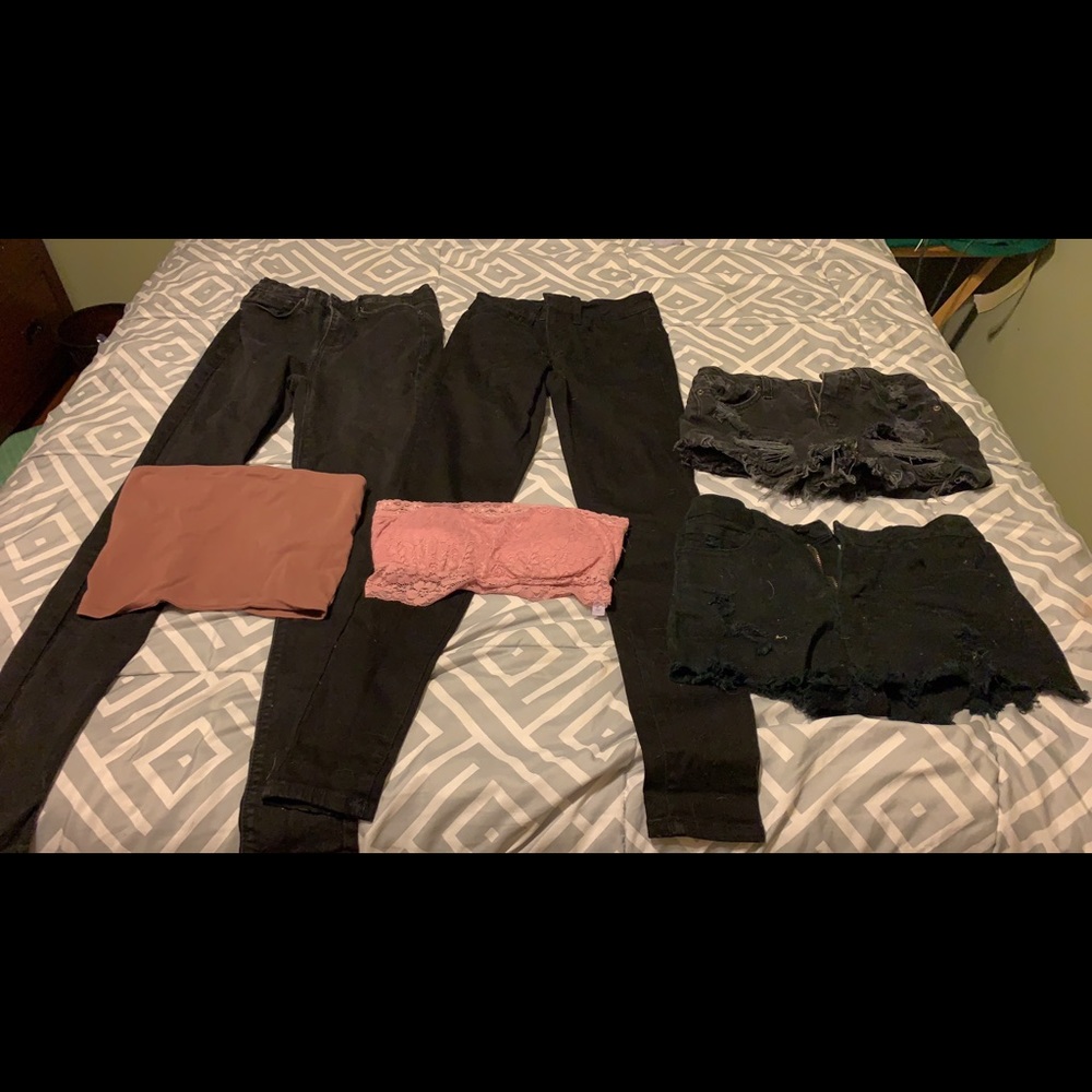 Pants, shorts, bras, tube tops, crop tops, jeans